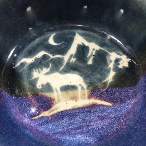 Artisan pottery owl moose mountains moon - Picture 2 of 7
